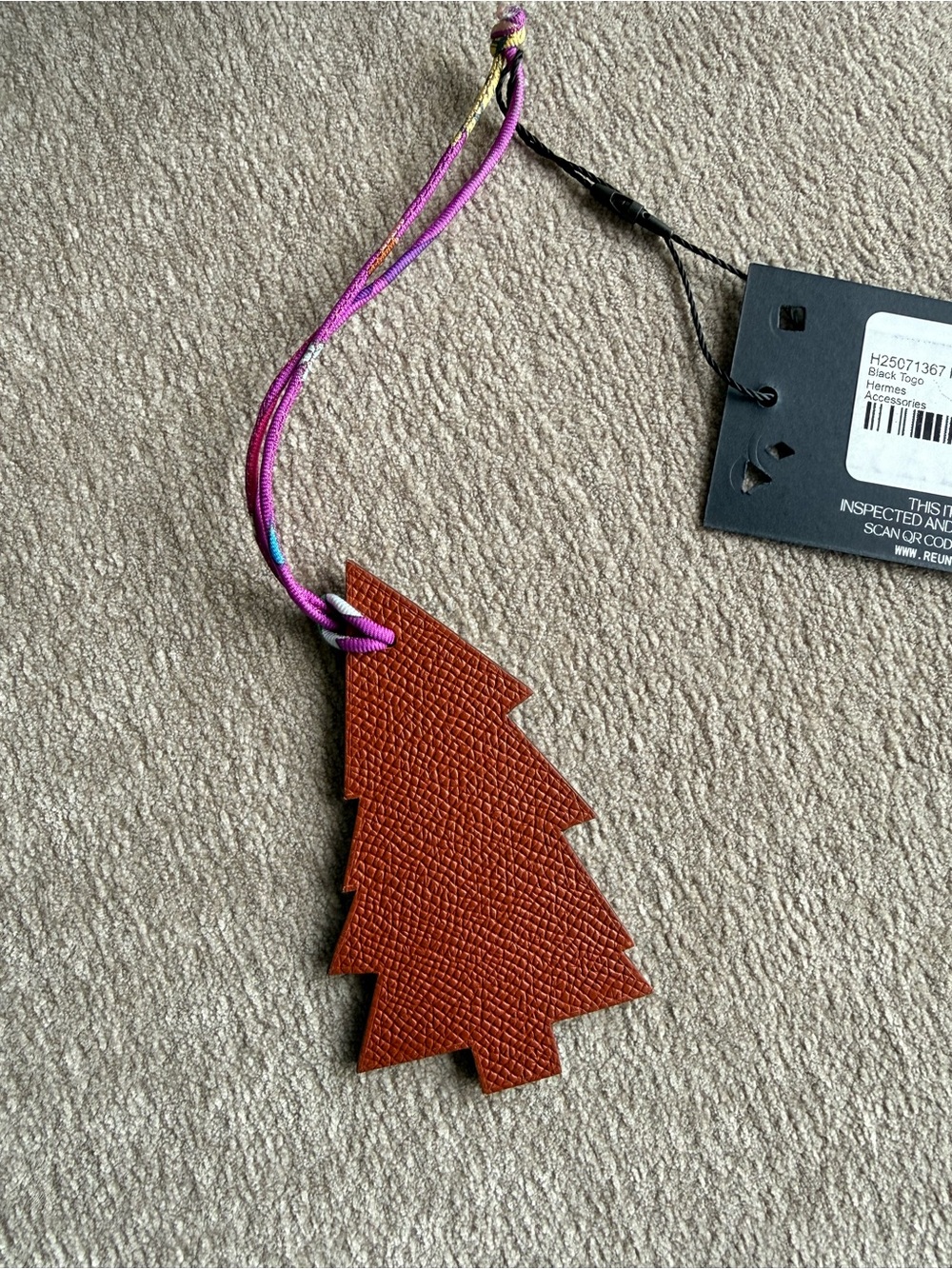 Hermes Leather Tree Bag Charm Pendant in Brown and Black Togo Leather with COA